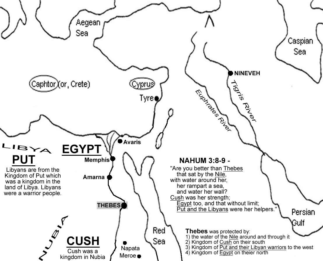 222J Thebes Allies to the south west north Cush Egypt Put Nahum 3 8 9
